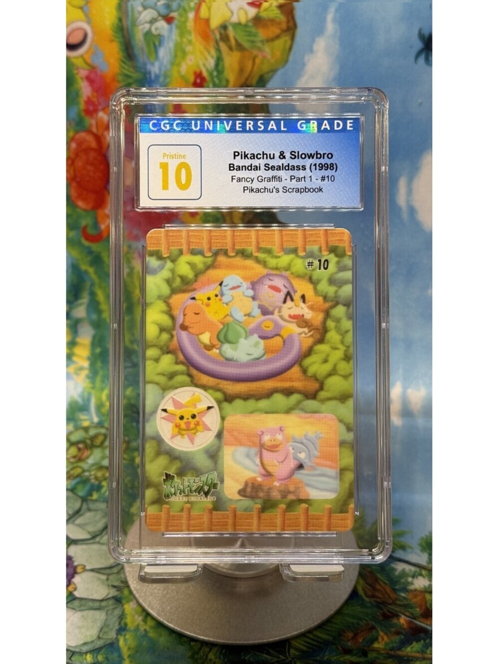 Pikachu & Slowbro Bandai Sealdass Fancy Graffiti #10 1998 Japanese CGC 10 P